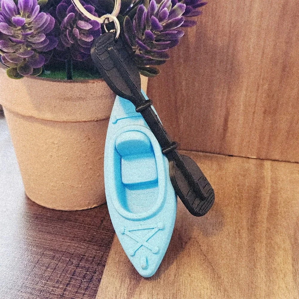 Unbranded Blue Kayak Keychain with Black Paddle Miniature Outdoor Accessory